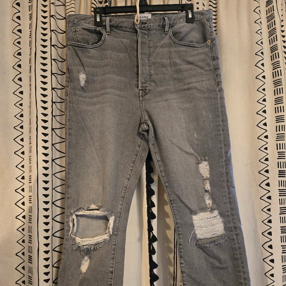 Frame Le Original Jeans Womens Ash Gray Distressed High Rise size 33